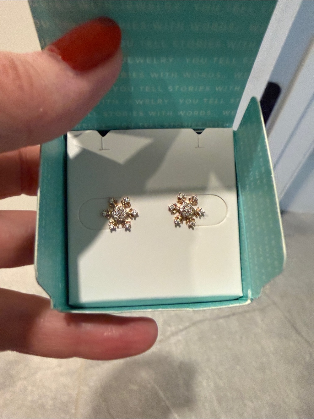 Origami Owl Rose Gold Snowflake Stud Earrings with Clear Stones